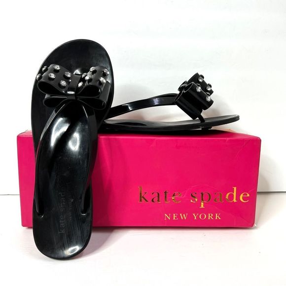 kate spade Shoes - Kate Spade Black Francy Rhinestone Bow Rubber Sandals